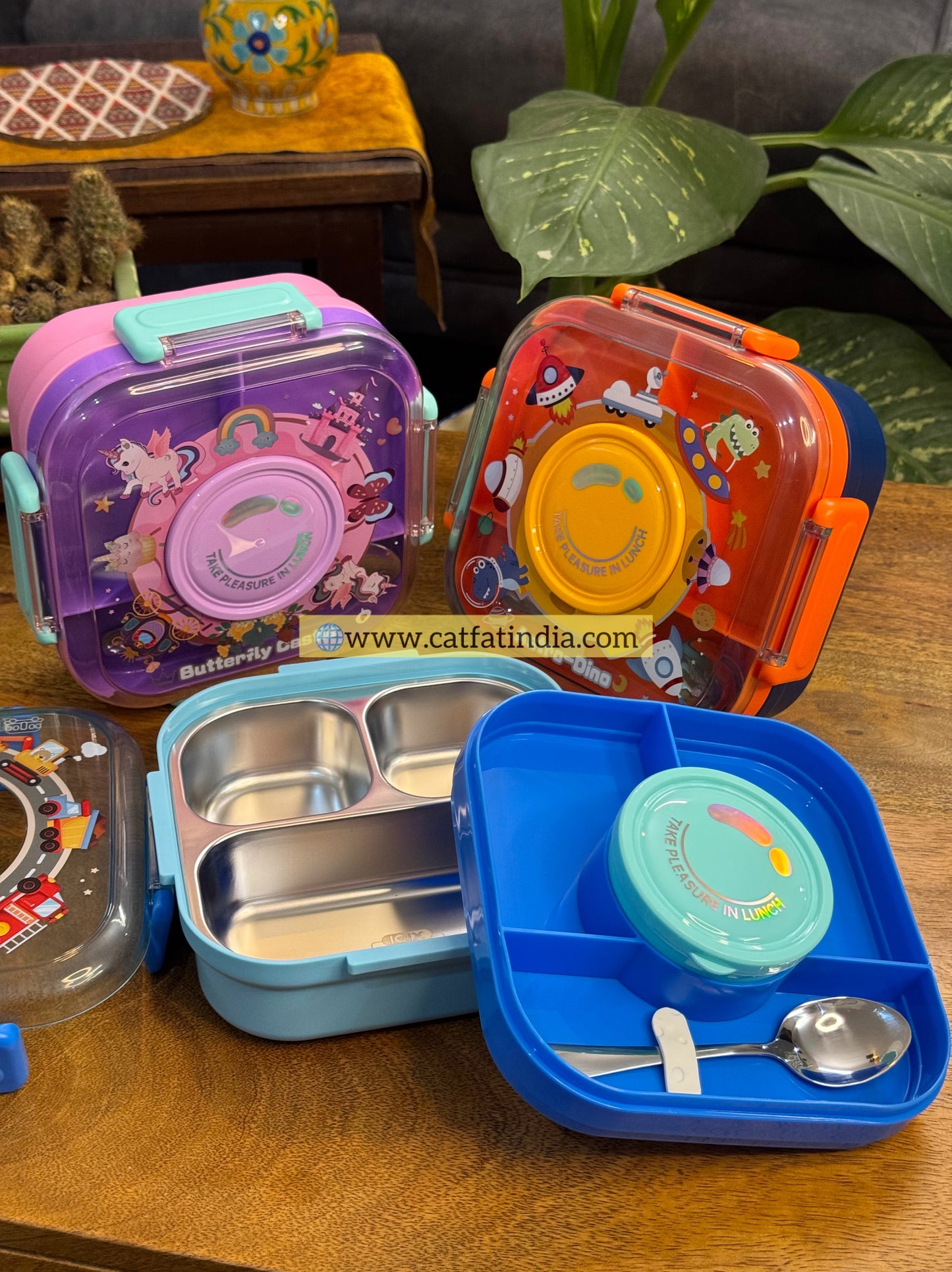Magic Square Cartoon Lunch Box – Stainless Steel Bento with Bowl & Spoon