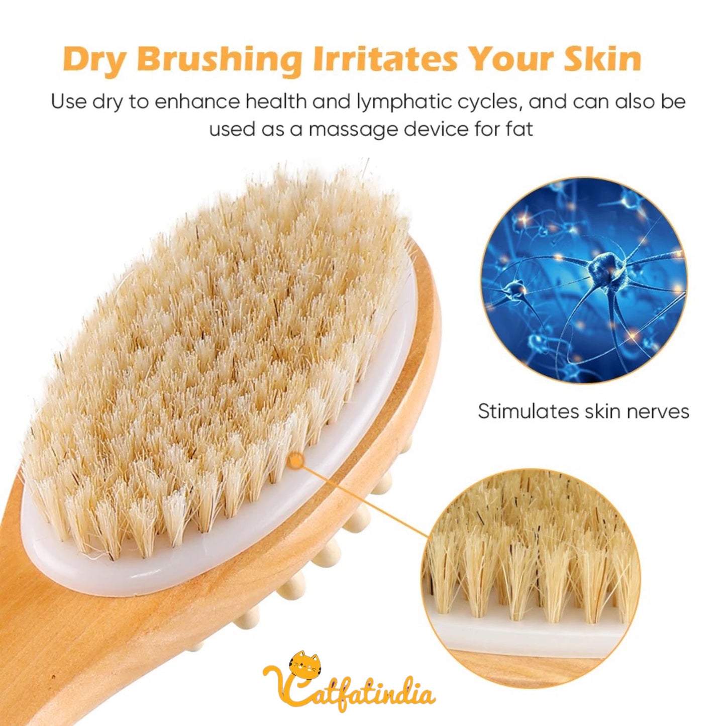 Bamboo Dry Skin Exfoliating Brush Long Handle Body Brush.