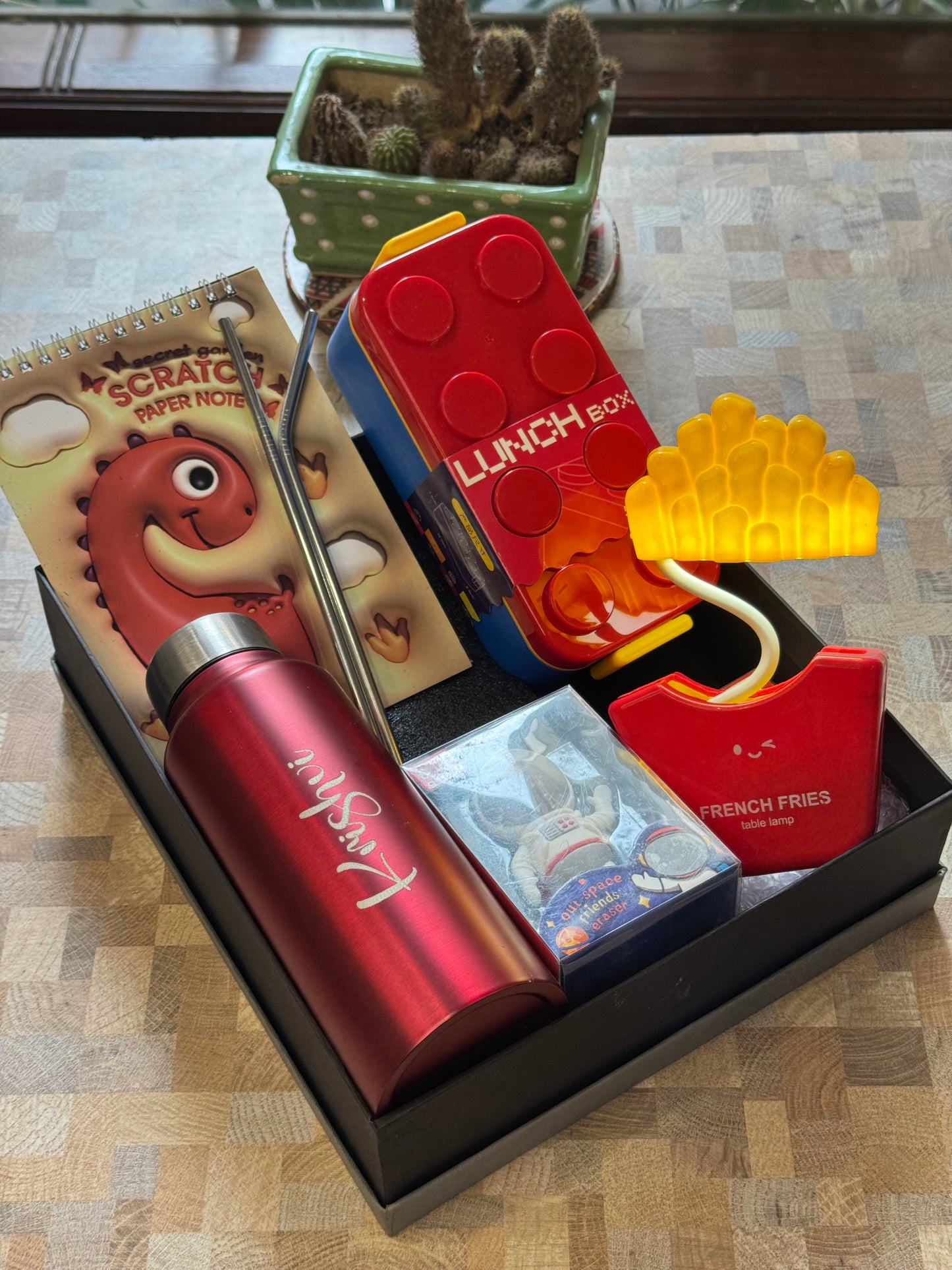 Mini Universe Adventure Hamper – LEGO Lunch Box, Fries Lamp, Bottle & Astronaut Toy Gift Set