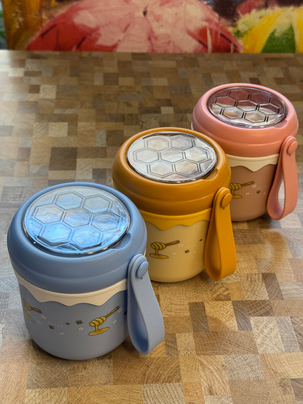 Honey Bee Insulated Soup Cup with Folding Spoon