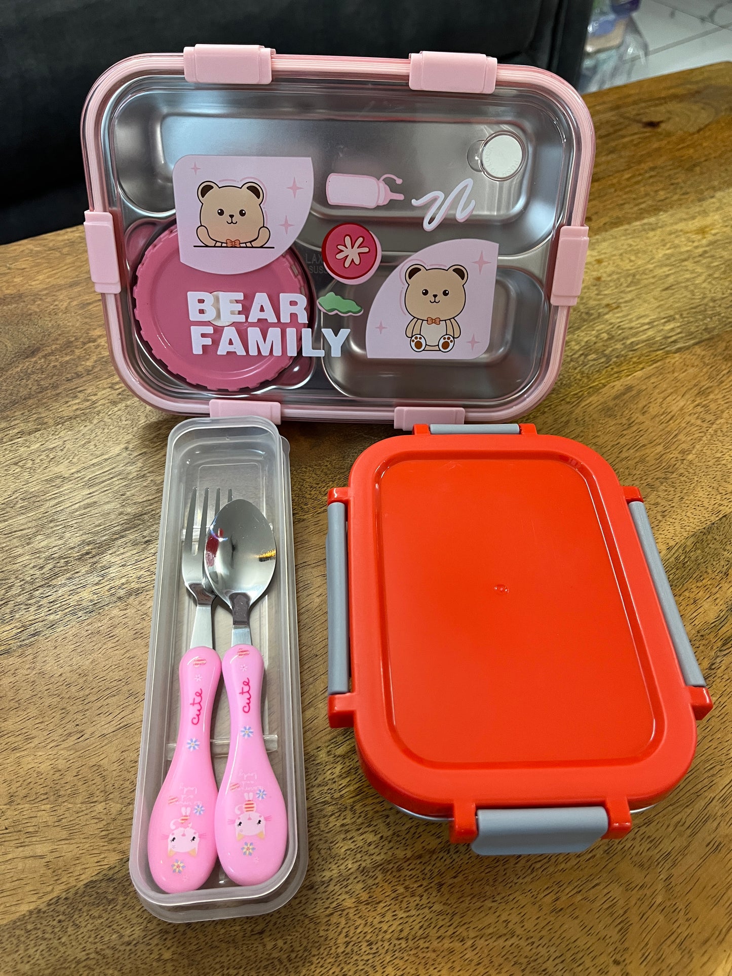 Bear Family Lunch Kit – Spoon, Fork & Box Combo