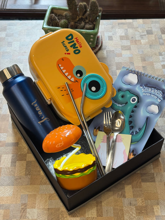 Super Dino Adventure Gift Box – All-in-One Kids Lunch, Study & Fun Essentials Combo