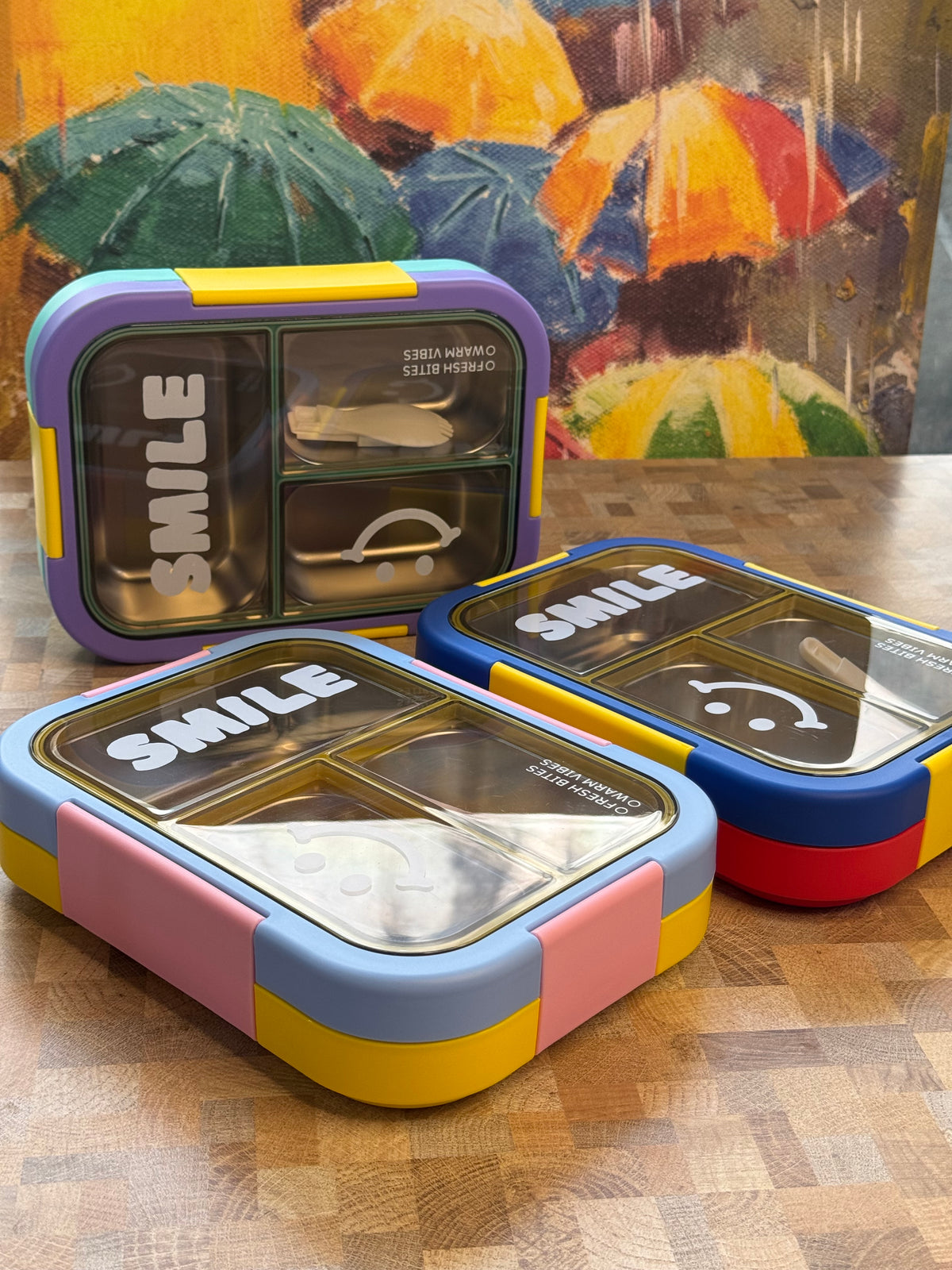 Smile 3-Grid Steel Lunch Box