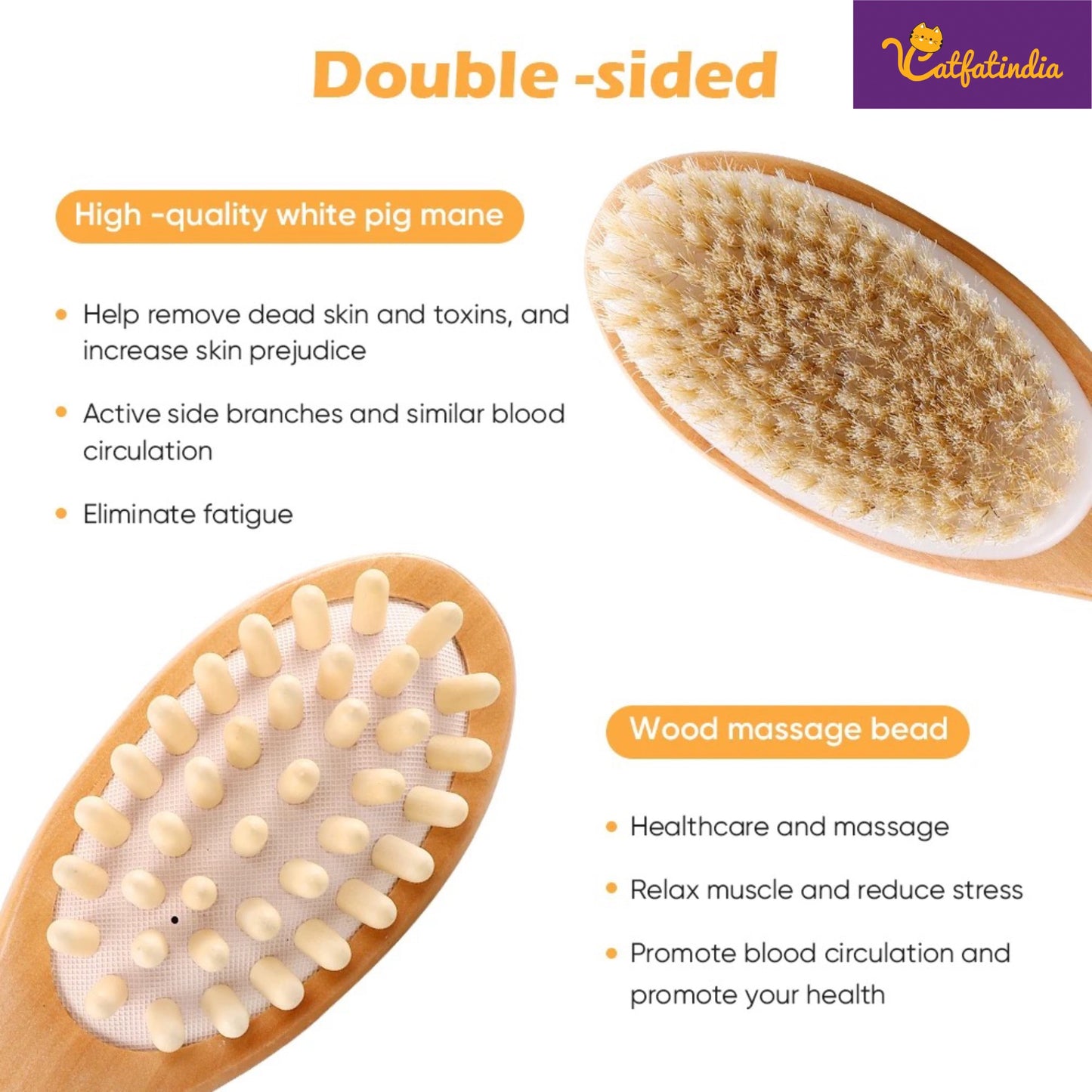 Bamboo Dry Skin Exfoliating Brush Long Handle Body Brush.