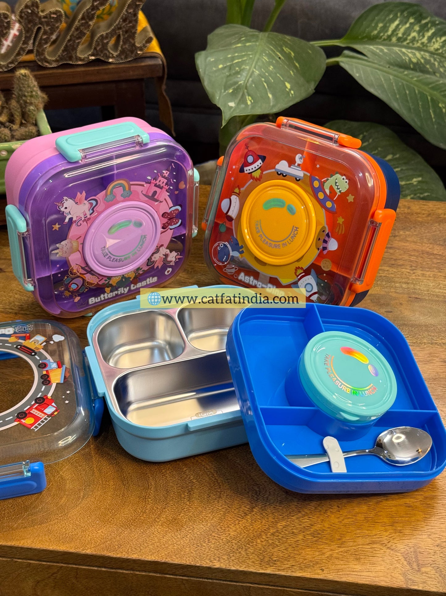 Magic Square Cartoon Lunch Box – Stainless Steel Bento with Bowl & Spoon