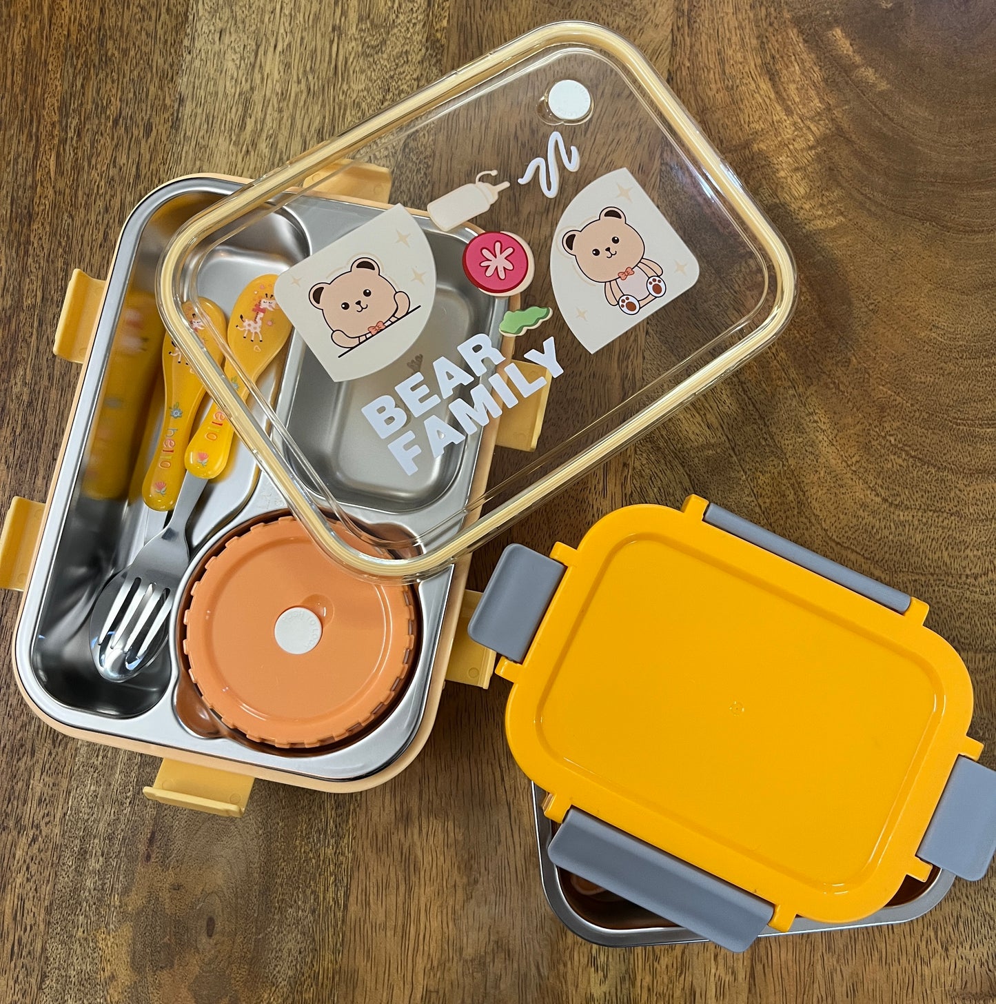 Bear Family Lunch Kit – Spoon, Fork & Box Combo