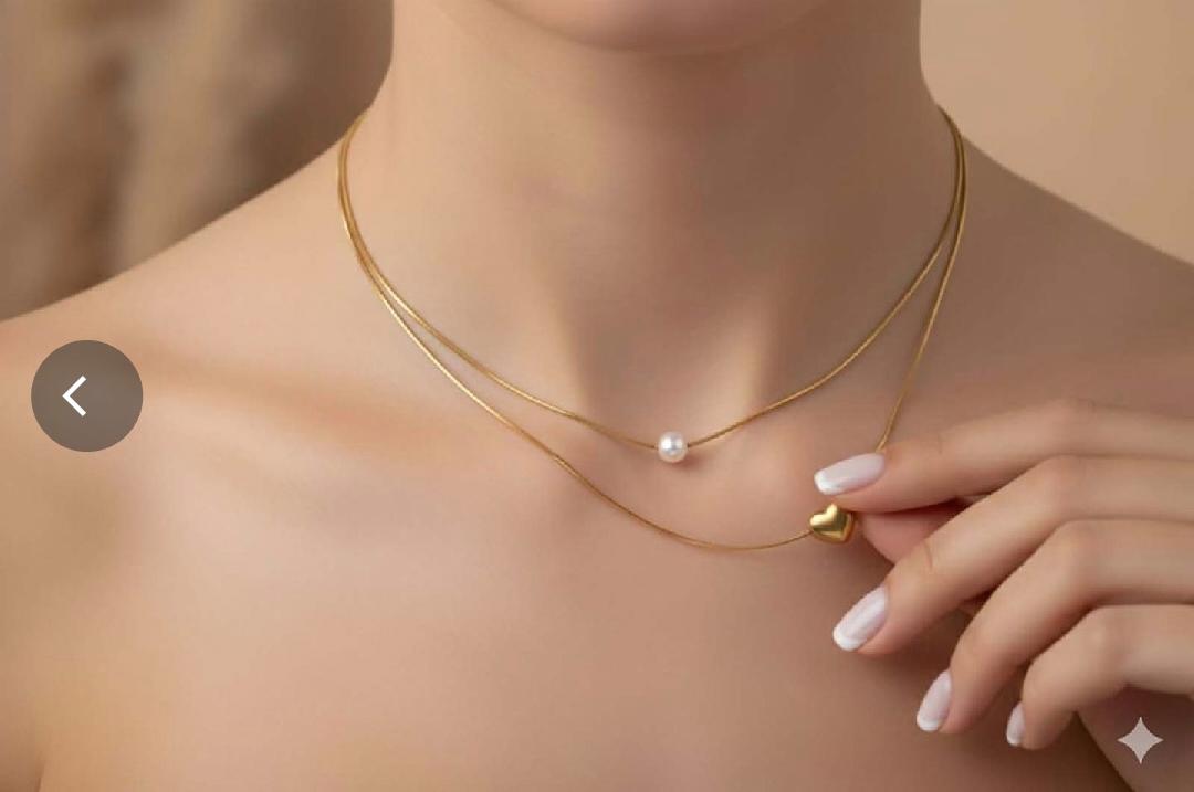 Two Layer Pearl & Heart Chain Pendant