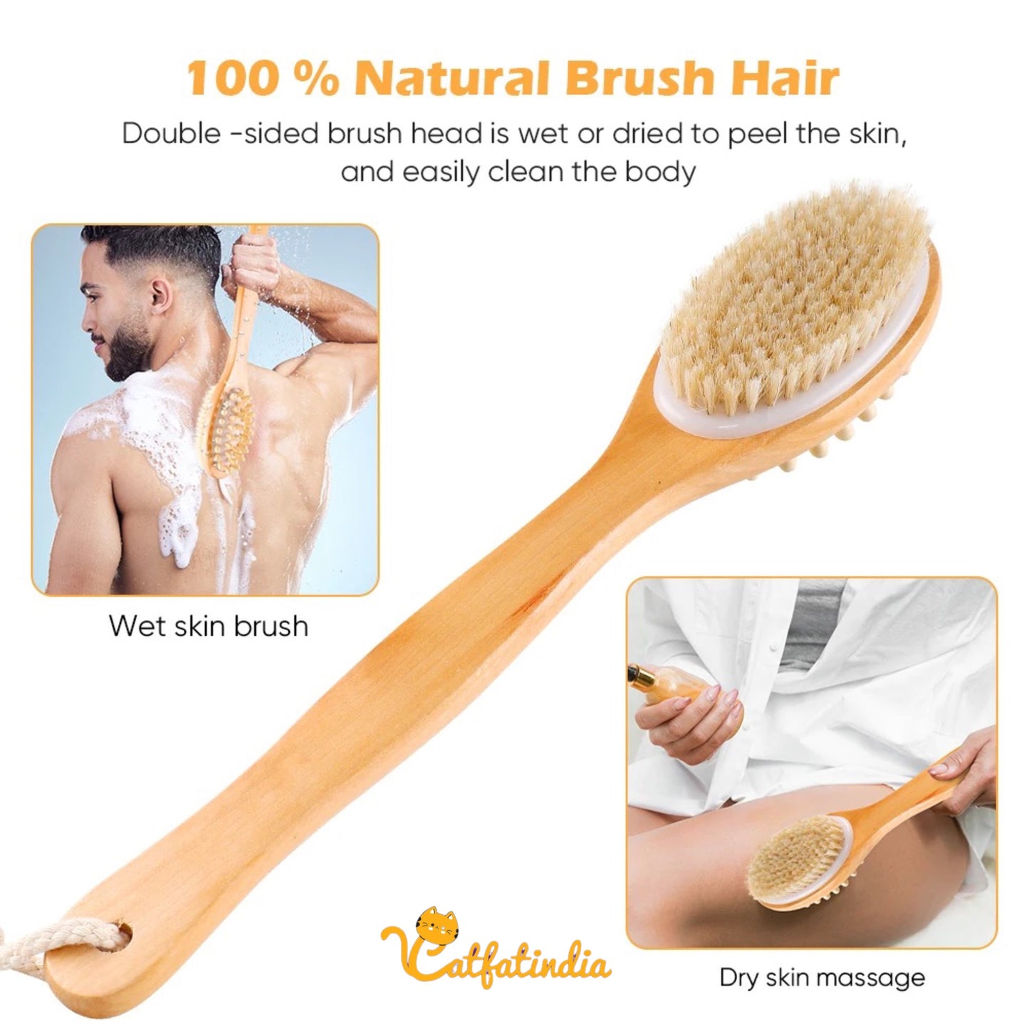 Bamboo Dry Skin Exfoliating Brush Long Handle Body Brush.