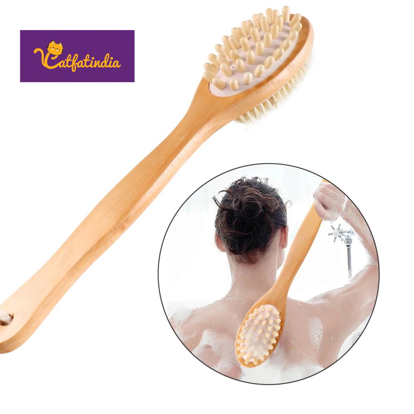 Bamboo Dry Skin Exfoliating Brush Long Handle Body Brush.