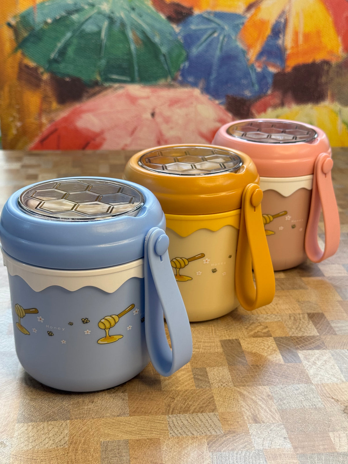 Honey Bee Insulated Soup Cup with Folding Spoon