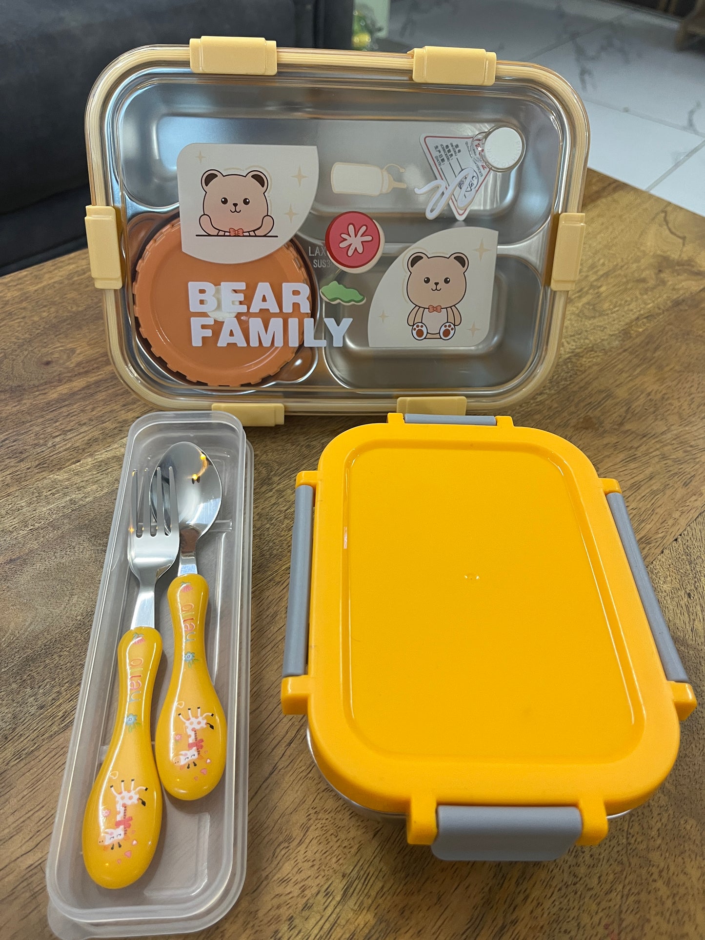Bear Family Lunch Kit – Spoon, Fork & Box Combo