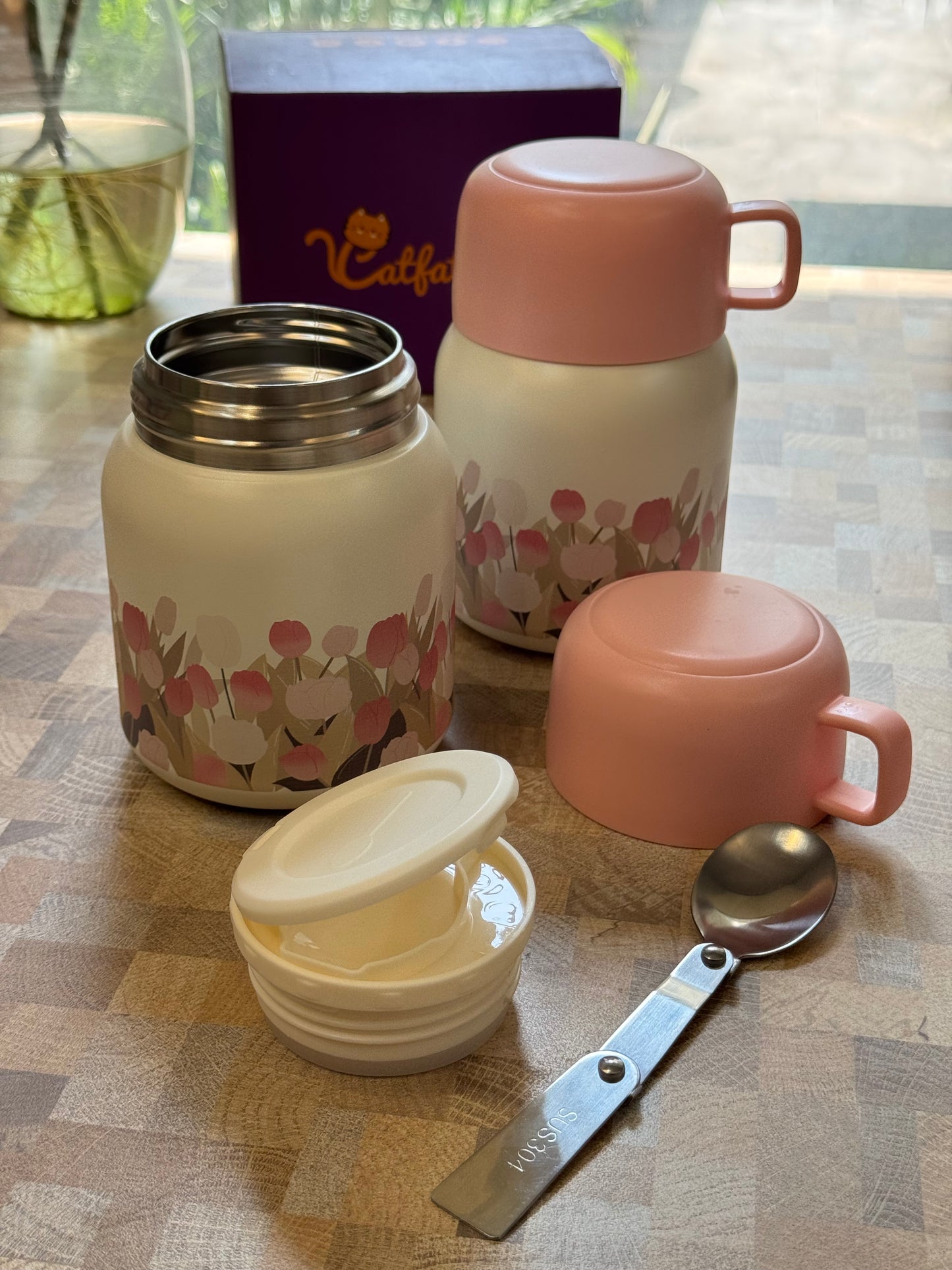 Japanese Blossom Insulated Lunch Pot+ Thermos Bottle.