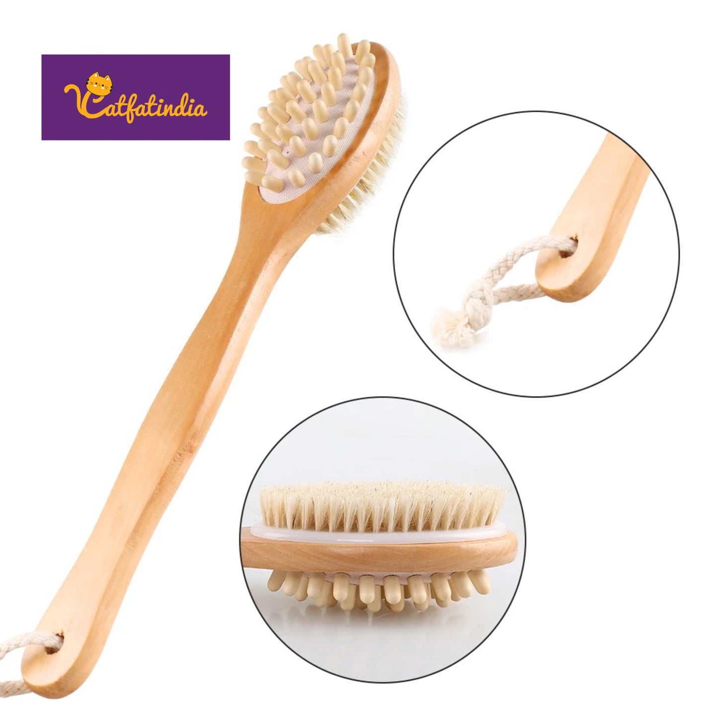 Bamboo Dry Skin Exfoliating Brush Long Handle Body Brush.