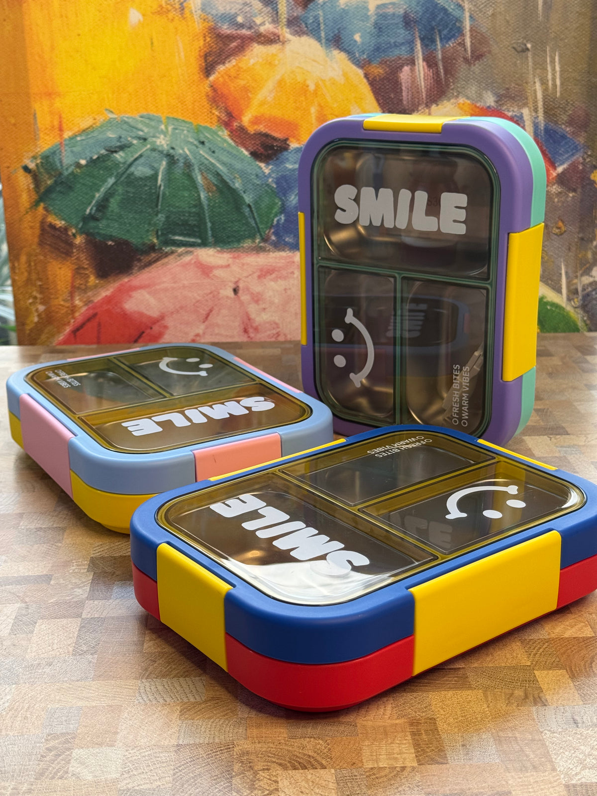 Smile 3-Grid Steel Lunch Box