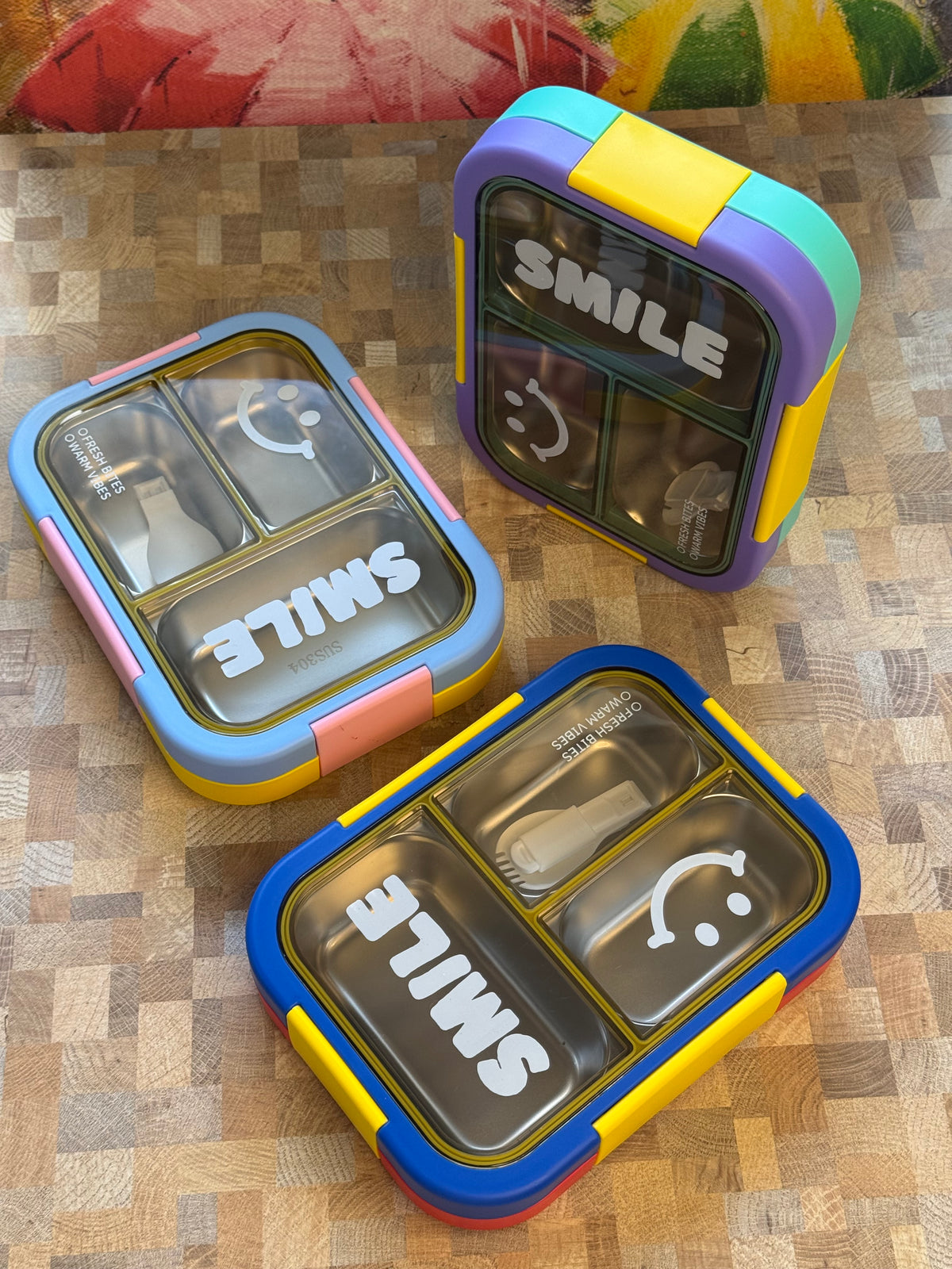 Smile 3-Grid Steel Lunch Box
