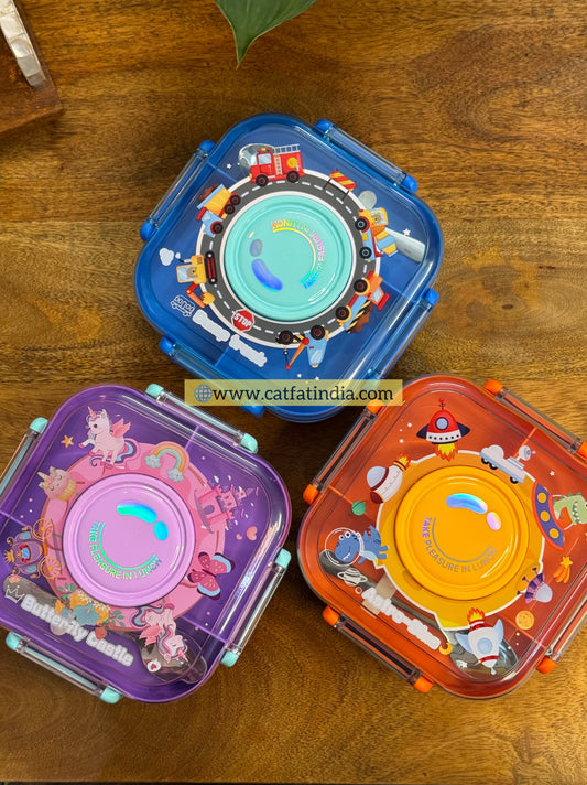 Magic Square Cartoon Lunch Box – Stainless Steel Bento with Bowl & Spoon