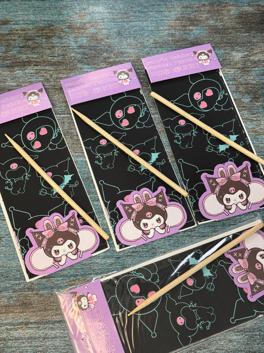 Kawaii Scratch Art Note Pad – Cute Character Rainbow Scratch Painting (With Wooden Stylus)