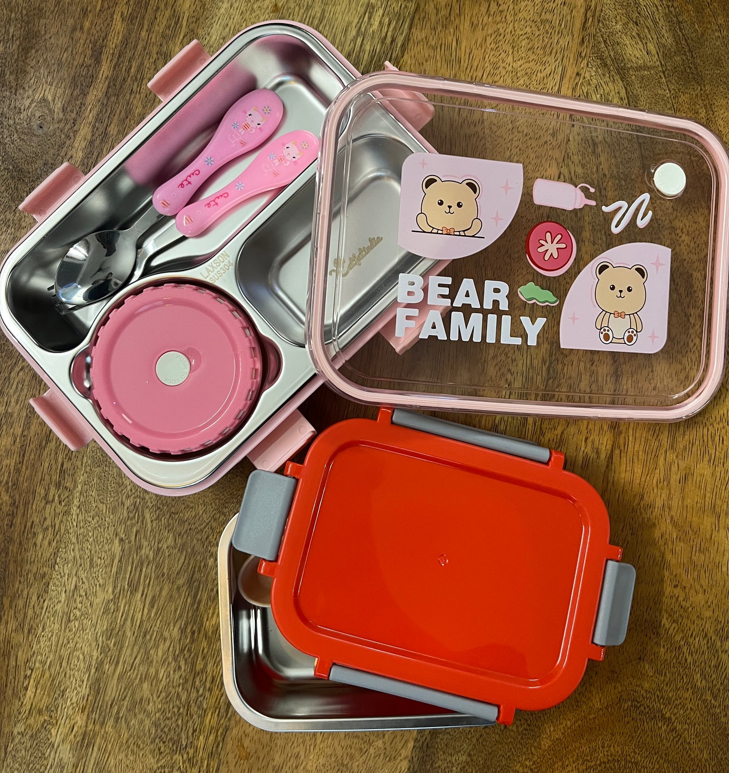 Bear Family Lunch Kit – Spoon, Fork & Box Combo