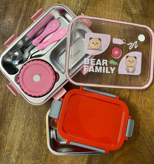 Bear Family Lunch Kit – Spoon, Fork & Box Combo