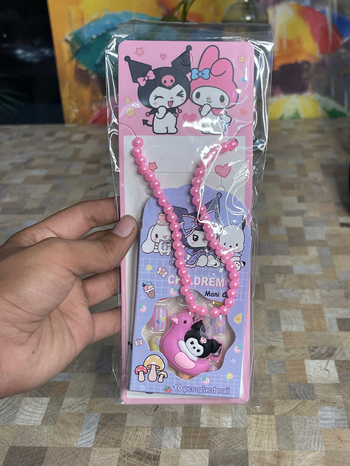 Kuromi Kids Nails & Necklace Set