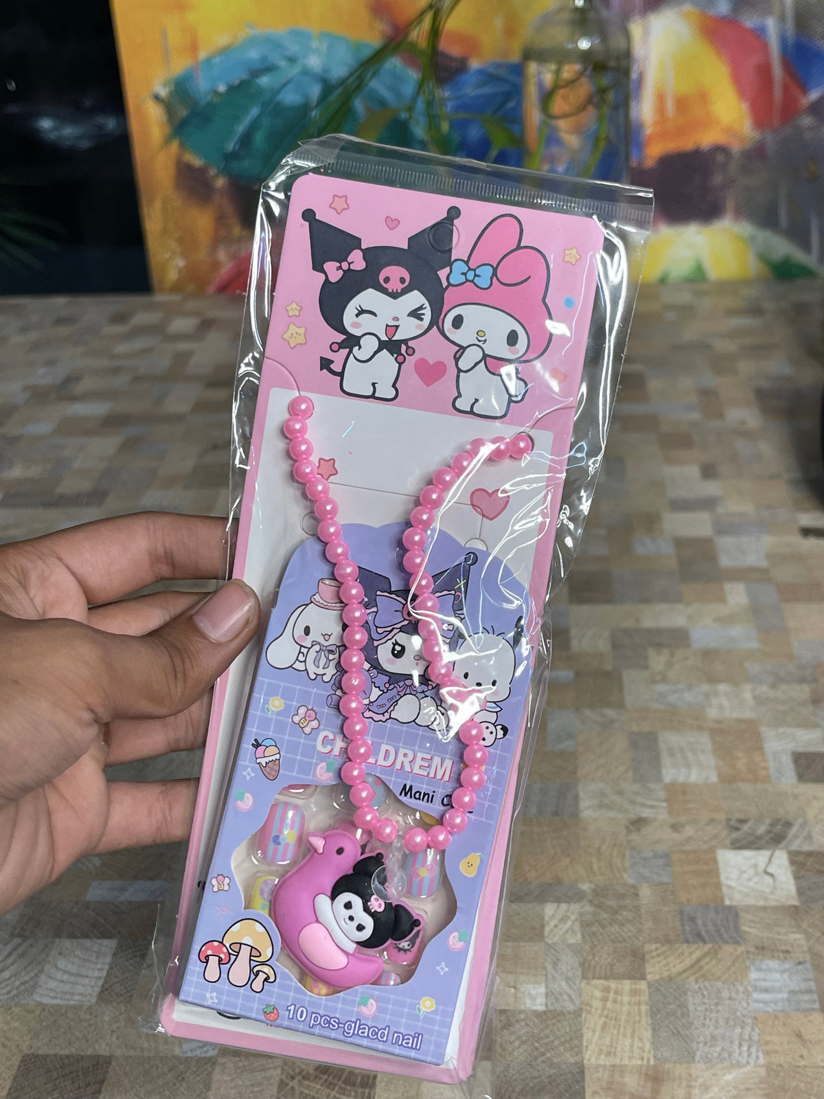 Kuromi Kids Nails & Necklace Set
