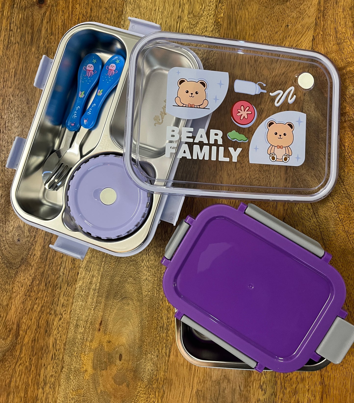 Bear Family Lunch Kit – Spoon, Fork & Box Combo
