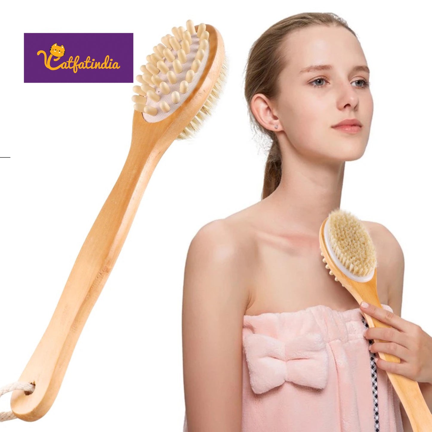 Bamboo Dry Skin Exfoliating Brush Long Handle Body Brush.