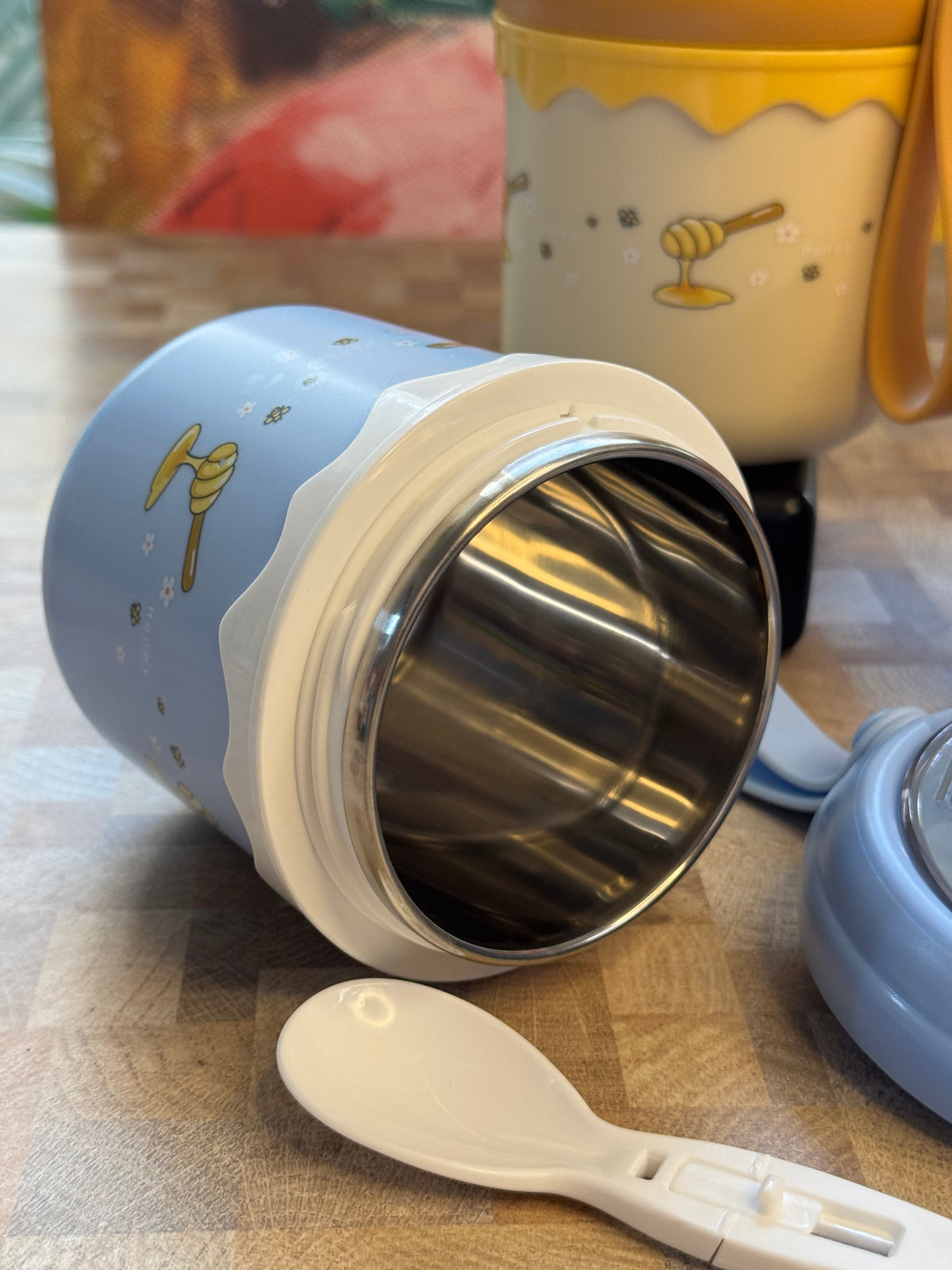 Honey Bee Insulated Soup Cup with Folding Spoon