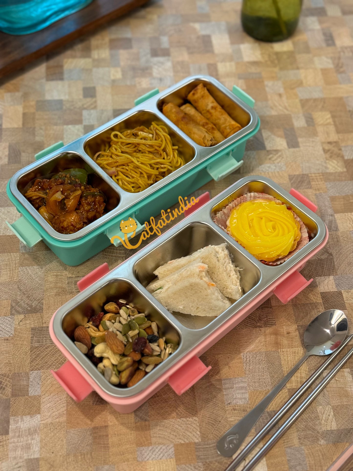 Stylish Stainless Steel Bento Box (FREE Spoon and Chopsticks)