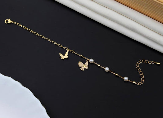 Pearl Diamond Butterfly Bracelet