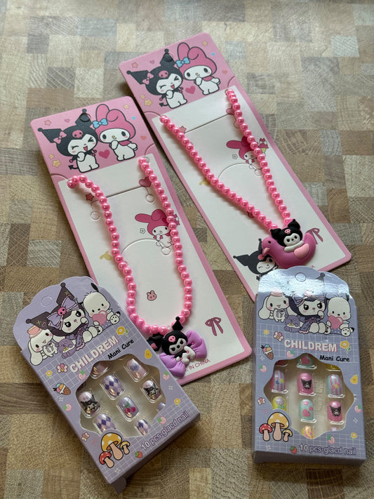 Kuromi Kids Nails & Necklace Set